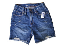 JEAN SHORTS Girl Old Navy Size 12 High Rise Slouchy Straight Distressed Blue Rip