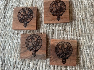 Wood  Engraved Scottish Clan Crest MacPherson McPherson  4x Coaster Set