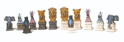 New Hand Painted African Animals Chess 32 Pieces Only Set-Designed by Ben Homer