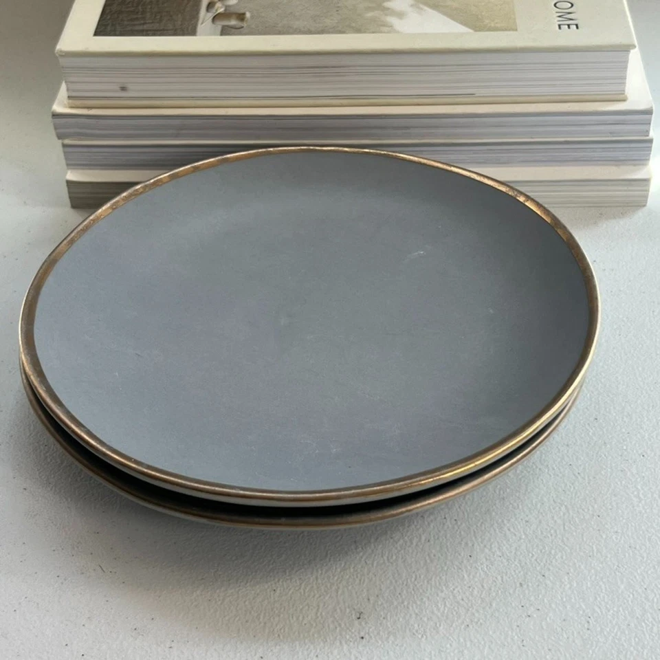 Crate & Barrel Salad Plates Set of 2 8.5" Earthenware Matte Addison Gray - Image 3 of 4