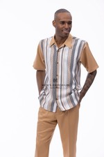 NEW Mens Montique 2PC Summer Walking Set Leisure Suit Regular Fit 2517 Almond US