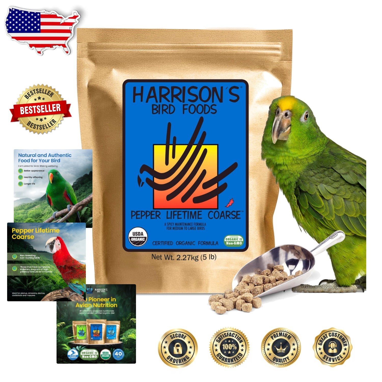 Certified Organic Bird Pellet 5lb - Harrison's Pepper for Lo
