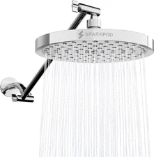 Round Rain Shower Head with Extension Arm - Height Adjustable Shower Head with H