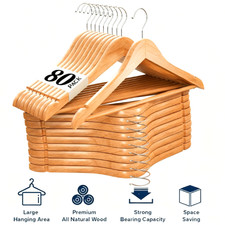 80 Pack Natural Wood Solid Wood Clothes Hangers Coat Hanger Wooden Hangers