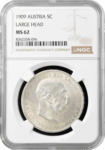 Austria 5 corona 1909, NGC MS62, "Emperor Franz Joseph I (1848 - 1916)"