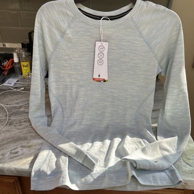 $115 Smartwool Women s Merino Base Layer Crew Top-Winter Sky Heather Blue Small