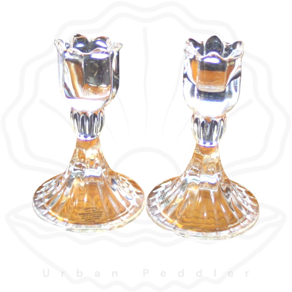 SHANNON CRYSTAL Godinger Set/2 Tulip 5" Candlestick Holder*Clear*15729*Boxed - Image 2 of 3
