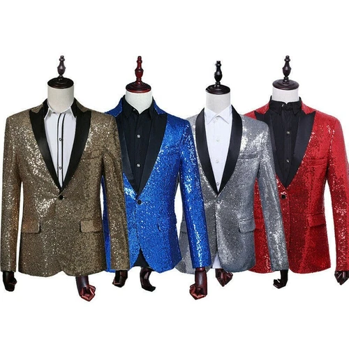 Mens Glitter Sequins Fashion Dress Blazer Suit Shiny Jacket Tuxedo Wedding Dance - Picture 13 of 21