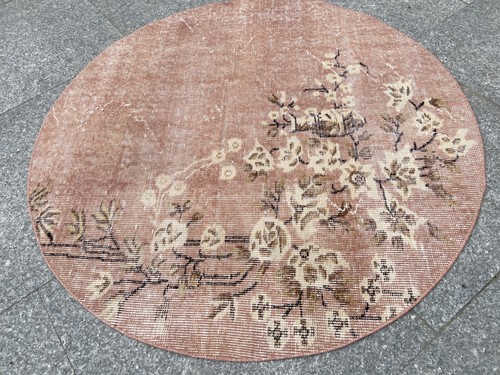 ROUND RUG, DECOR VINTAGE OUSHAK WOOL HAND-KNOTTED DECORATIVE TURKISH ROUND RUG - Picture 3 of 11