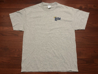 NEW MILLER LITE T SHIRT MENS XL GRAY BLUE BEER BAR BARTENDER BREW