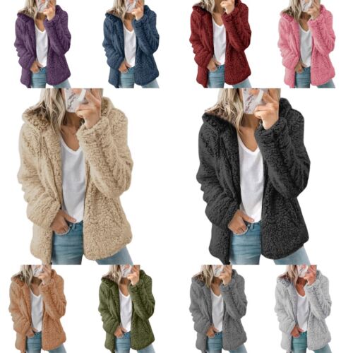 Womens Teddy Bear Fleece Fluffy Hooded Coat Warm Hoodies Jacket Zip Up Outwear - Picture 1 of 22