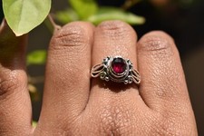Red Garnet Handmade Ring 925 Sterling Silver Boho Design