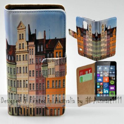 For Nokia Series - Polish Colour Buildings Print Wallet Mobile Phone Case Cover
