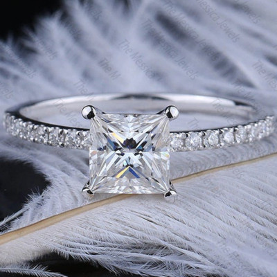 2.0 TCW Princess Cut Moissanite Solitaire Engagement Ring In 925 Sterling Silver