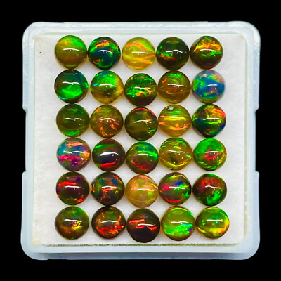30 Pcs Natural Ethiopian Black Opal 4mm Round Flashy AAA Welo Opal Gemstone Lot