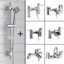 BATHROOM 3 MODE HANDSET ADJUSTABLE SLIDER RISER RAIL KIT & BATH SHOWER MIXER TAP