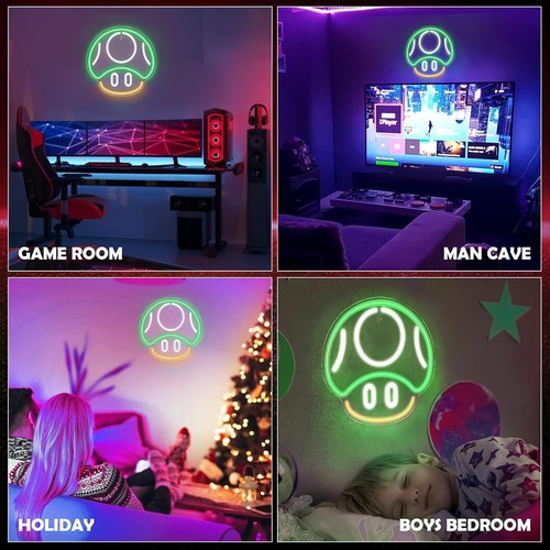 Mushroom Neon Sign Green LED Wall Light Gaming Room Decor Kids Gifts - Picture 9 of 10