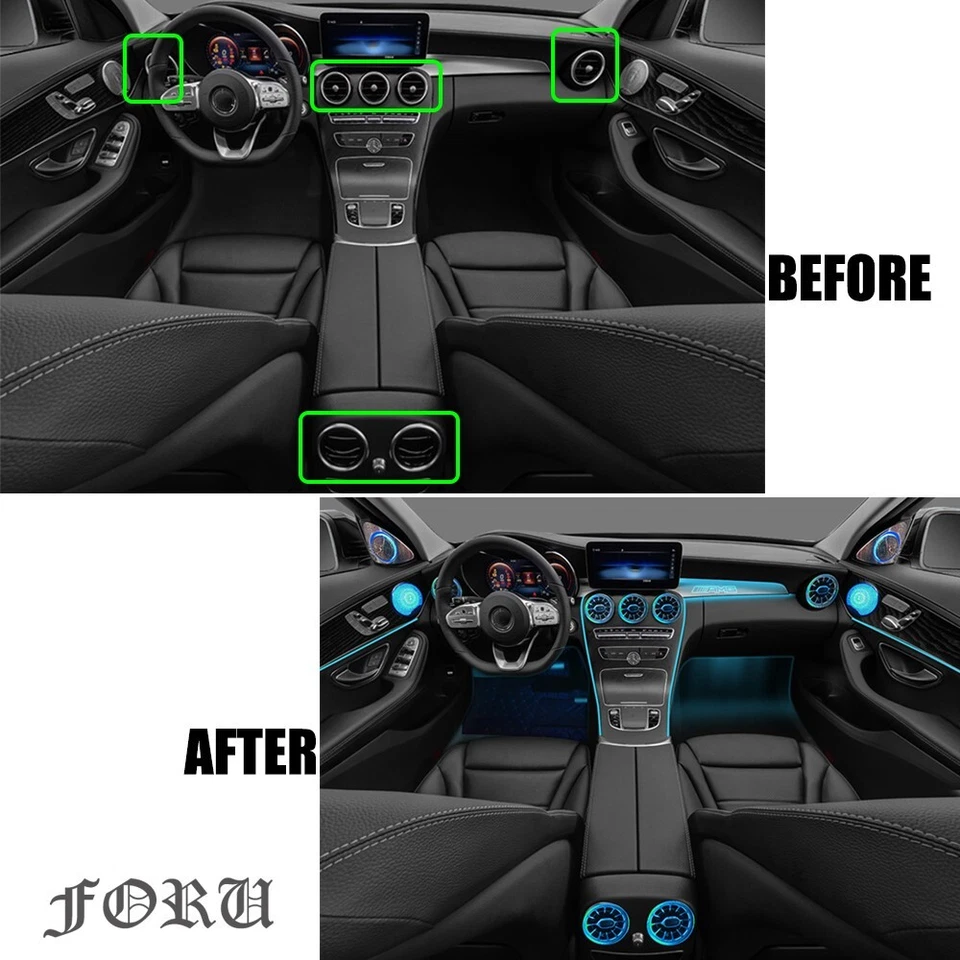 【256 color】RGB LED Air Vent Light Fits For Mercedes Benz C-Class W205 / GLC X253 — 第 3/4 张图片