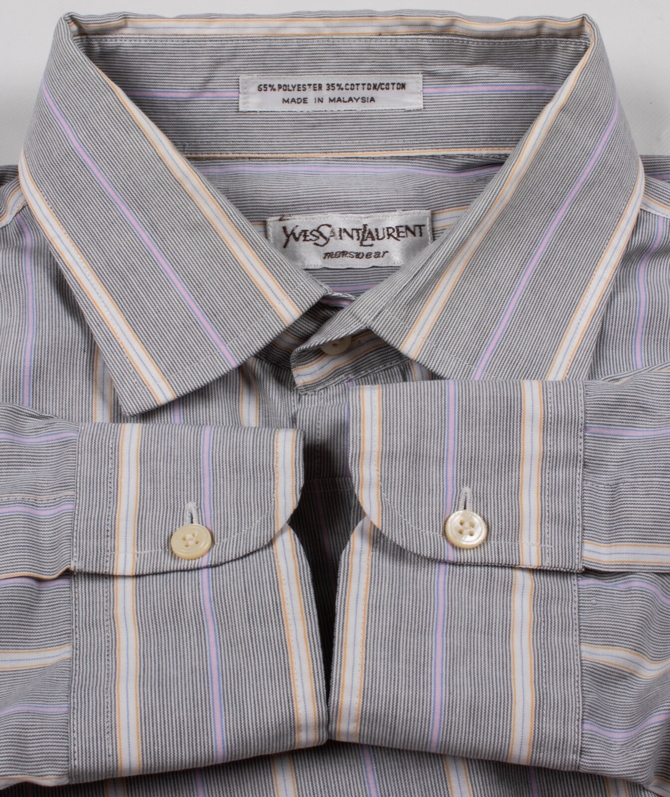 Camicia elegante uomo vintage YSL Yves Saint Laurent a righe con bottoni taglia 17 LRG