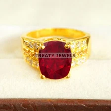 Ruby Oval Cut With 925 Sterling Silver Gold Plated Ring For Men's #B529