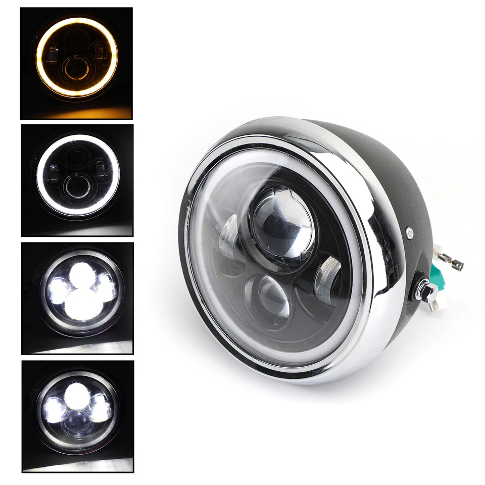 7 Inch LED Headlight High/Low + DRL Fits Motorcycle Dyna Cafe Racer Bobber Foto 2 de 4