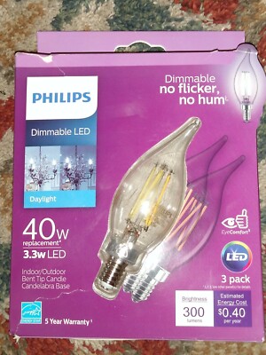 Philips 40W Equivalent Daylight BA11 Candelabra LED Decorative Light Bulb