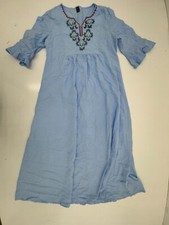 Shein Blue Embroidered Neck Line Short Sleeve Dress Womens Size Large