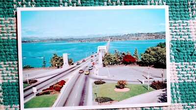 VINTAGE POST CARD LAKE WASHINGTON FLOATING BRIDGE MERCER ISLAND WA
