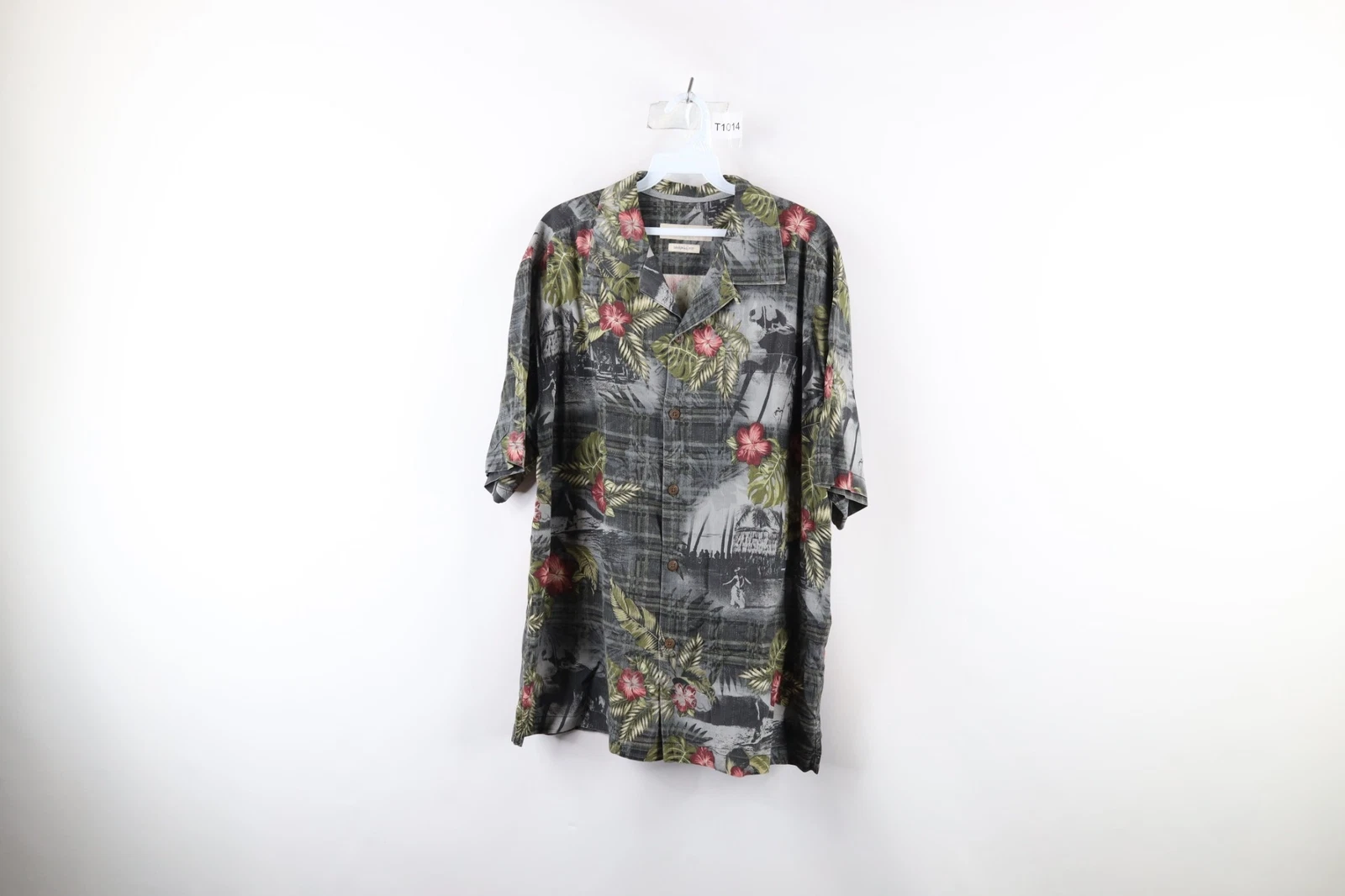 Tommy Bahama Mens L Original Fit Looped Collar Silk Flower Hawaiian Button Shirt