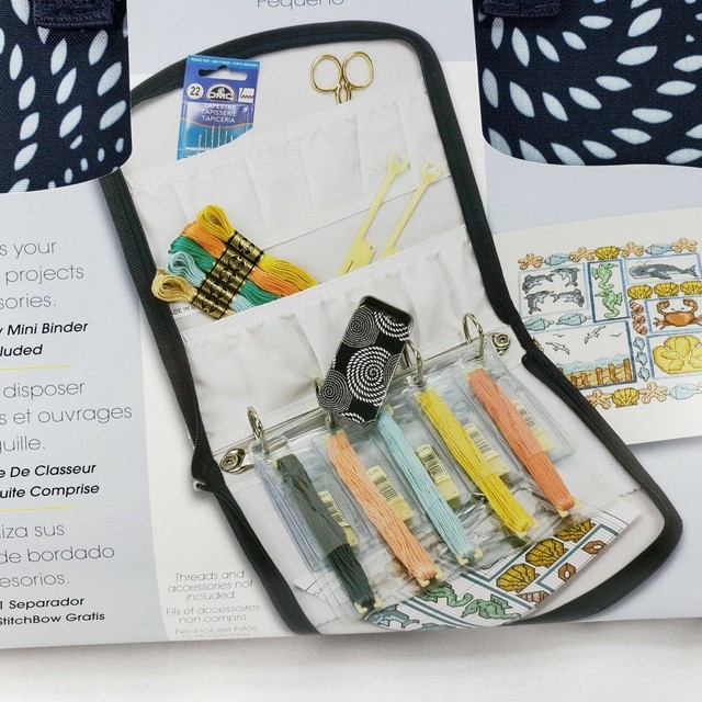 DMC Stitchbow Needlework Organizer Travel Bag Dark Navy White Print New