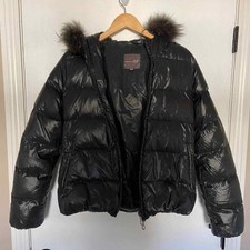 Duvetica Dark Green Shiny Goose Down Puffer Jacket With Racoon Fur Hood Trim Med