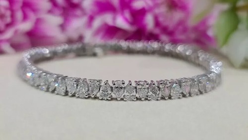 Pear Cut 5.20 Ct Simulated Diamond Beauty Tennis Bracelet 14K White Gold Plated - Picture 3 of 8