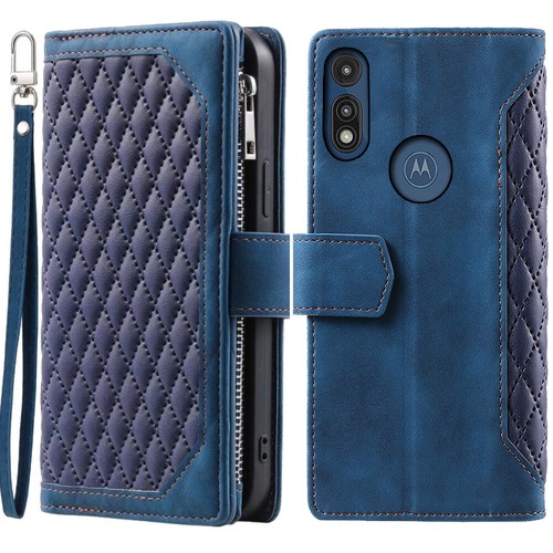Rhombic Leather Wallet Case Zipper Flip Card Case For Motorola Moto E (2020) - Photo 15 sur 44
