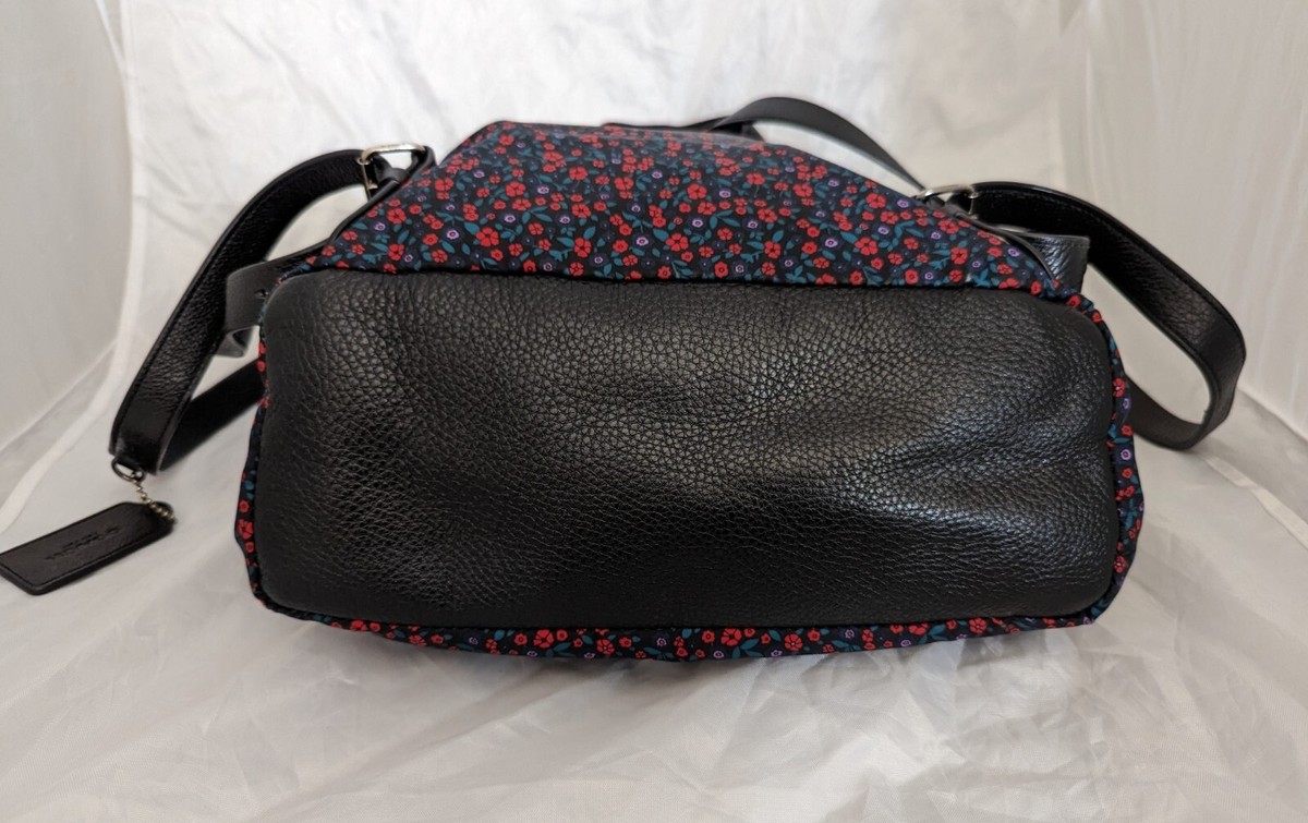 Coach Floral Nylon & Leather Backpack  F59434 Black Red Blue Ditzy Pockets Boho Coach Red Nylon Exterior Bags & Handbags for Women for sale  main image 2