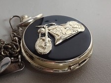 Untested Black And Gold Tone Motorcycle Biker Pocket Watch