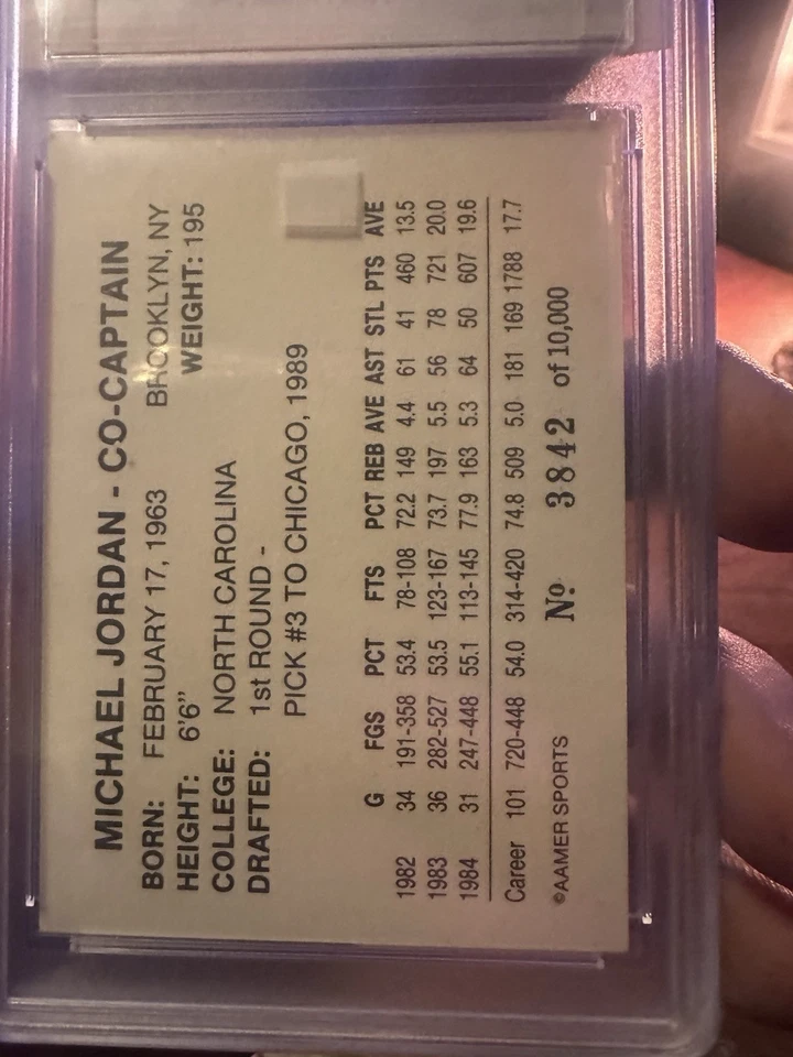 1984 年 Aamer Sports Michael Jordan 错误卡 /10000 — 第 2/2 张图片