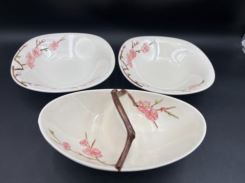 Metlox Poppytrail "PEACH BLOSSOM" USA ~ 3 Piece Serving Set: Bowls, Divided Dish