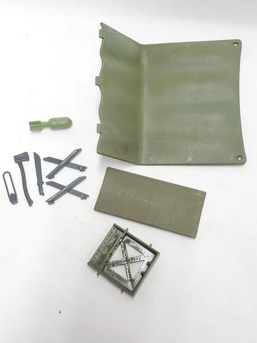 1984 GI Joe Bivouac Part Lot AXE Machete Canteen Bomb Cot Leg Supports playset