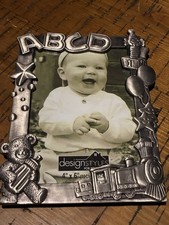 Design Style-Pewter Style ABCD Teddy Bear Train Nursery Toys 4 x 6 Baby Frame