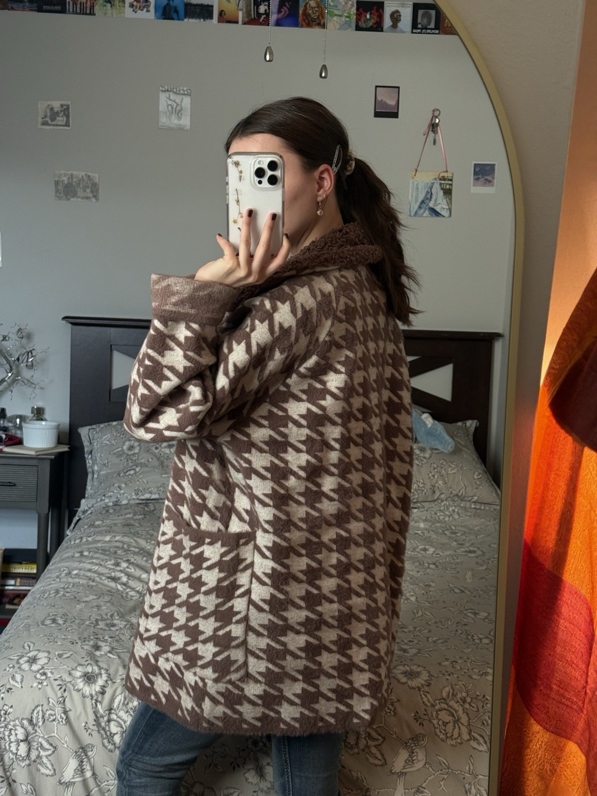 Oversized Houndstooth Collared Jacket – Brown Bei… - image 3