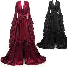 Bridal Robe Elastic Satin Bridesmaid Wedding Party Nightgown Bathrobe Robe