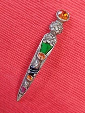 Scottish Dirk Kilt Brooch Agate and Citrine, Silver Tone