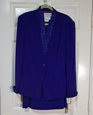 DAYMOR COUTURE by MERCEDES FERRIERA Royal Blue Evening Suit w/ Beaded Accents 12
