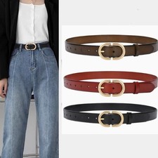 Women Real Leather Waist Belt Gold Alloy Pin Buckle Jeans Dress Coats Waistband