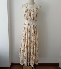 Women Doen Cotton Lace Contrasting Floral Flare Midi Dress