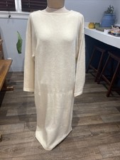 VTG Lambswool Angora Butter Cream Sweater MIDI Dress Soap Opera Glam SoftGirl L