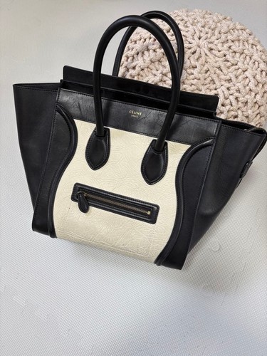 Celine Luggage Bicolor Handbag Black White Excellent From Japan