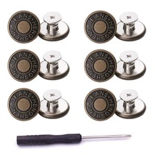 12 Pcs Button for Sewing Metal Jeans17 mm No-Sew Nailess Removable Metal Jea