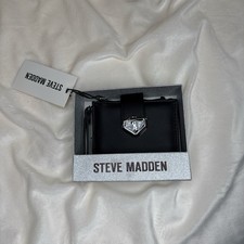 Steve Madden Black Wallet Logo Zipper Credit Card Folding