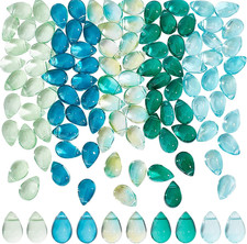 100 Pcs Teardrop Czech Glass Beads, 5 Colors Transparent Crystal Beads with Glit